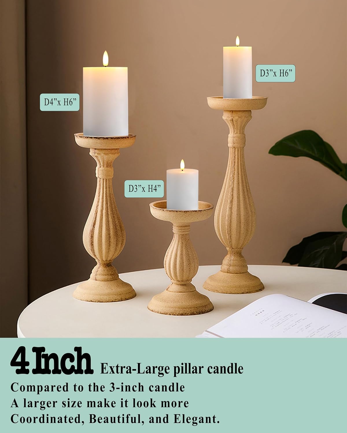 Gmnee 4"x6" Flickering Flameless Candles with Remote Timer, Real Wax, White | 2 Pack 4" Diameter Extra-Large Pillar