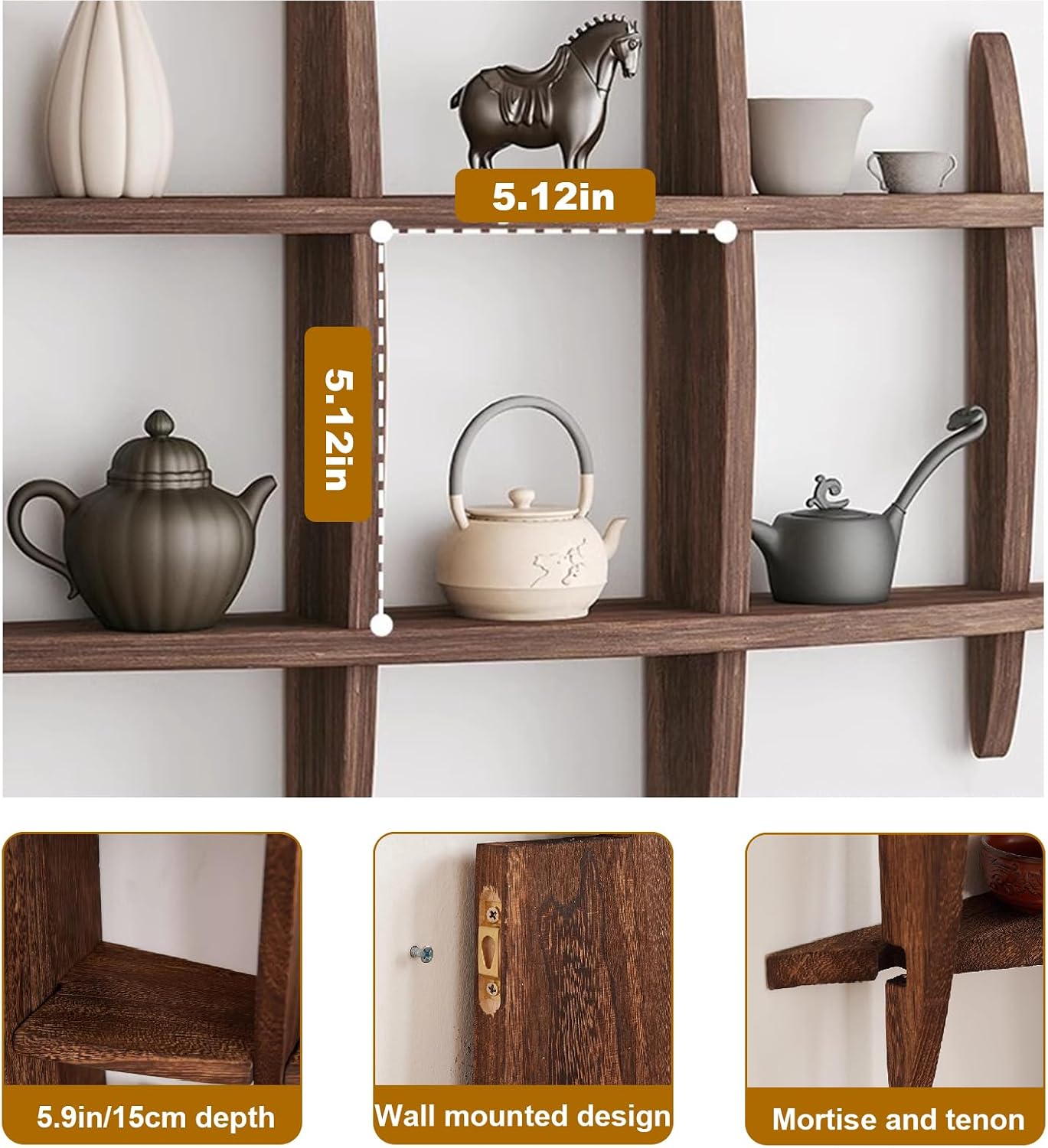 Solid Wood Chinese Tea Cup Holder, Wall Mounted Mug Display Shelf | Wall Decoration Teaware Shelf Storage Rack for