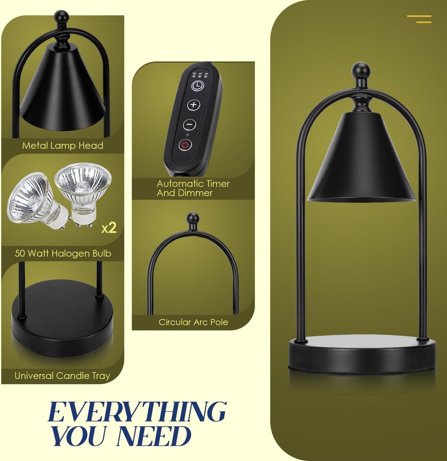Candle Warmer Lamp with Timer, Electric Black Candle Warming Light for Bedroom, Dimmable Wax Melts Warmer for Home