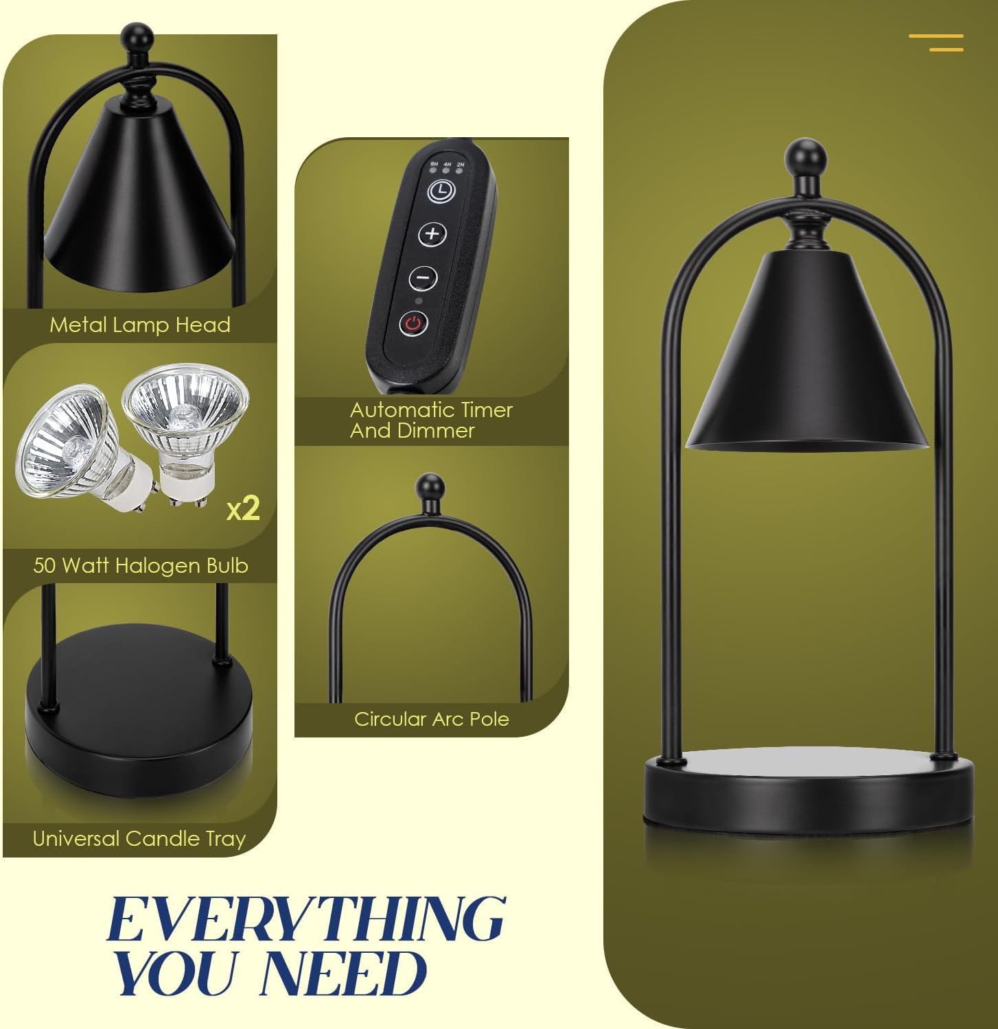 Candle Warmer Lamp with Timer, Electric Black Candle Warming Light for Bedroom, Dimmable Wax Melts Warmer for Home