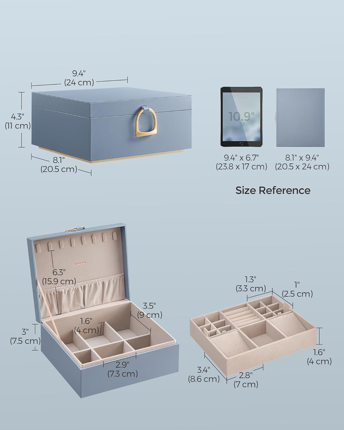 Jewelry Organizer / Removable Jewelry Tray / Misty Blue