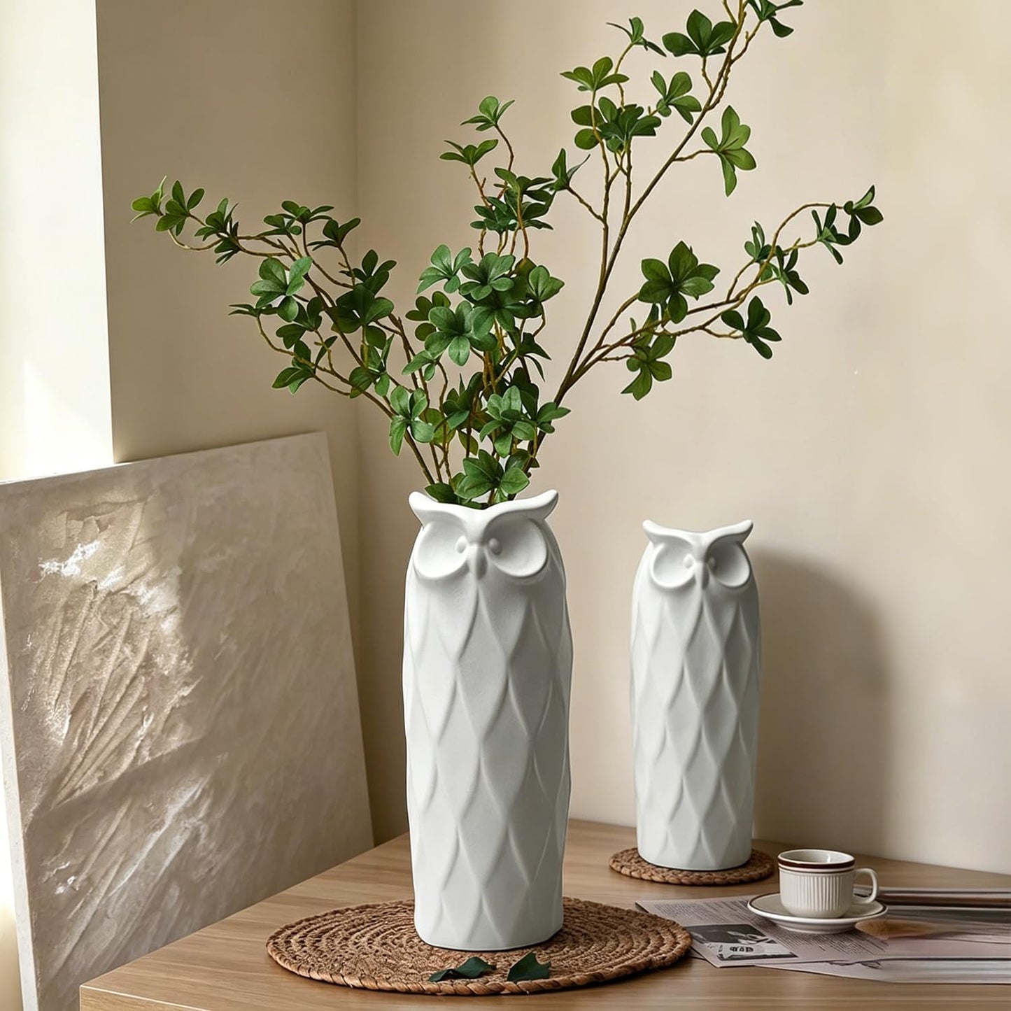 Owl Ceramic Vase / White / Set of 2