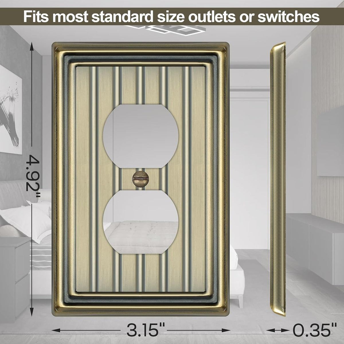 Metal 1 Gang Wall Plate Cover Duplex Outlet Cover Antique Brass 6 Pack | Decorative Switch Plates Outlet Cover, Light
