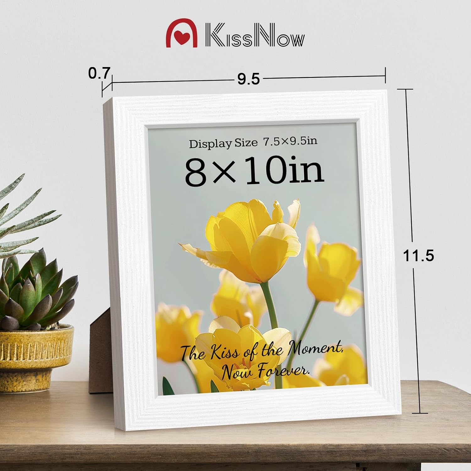 8x10 Picture Frame, White Solid Wood, 2 Pack, Table for Photo, Room | Thick & Wide Border, HD Plexiglass, Wall Hanging