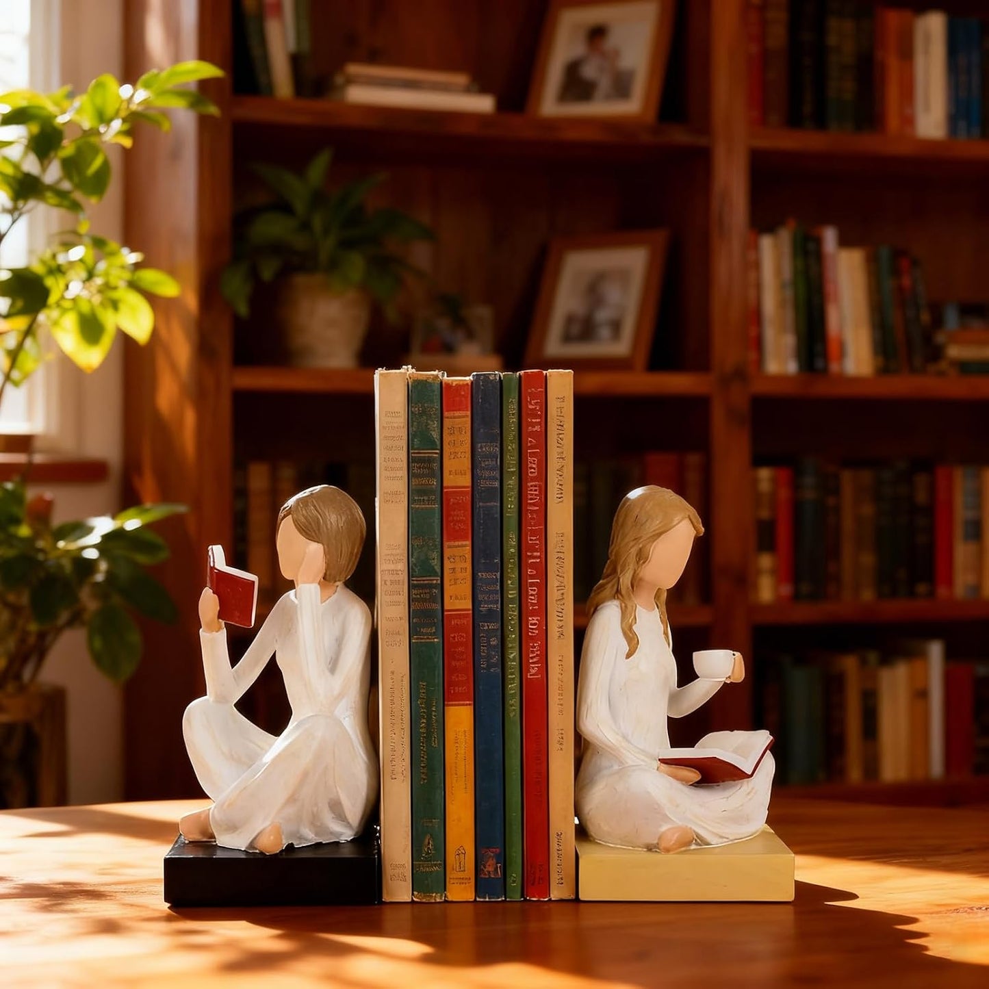 Reading Girl Bookends for Women / Beige / Set of 2