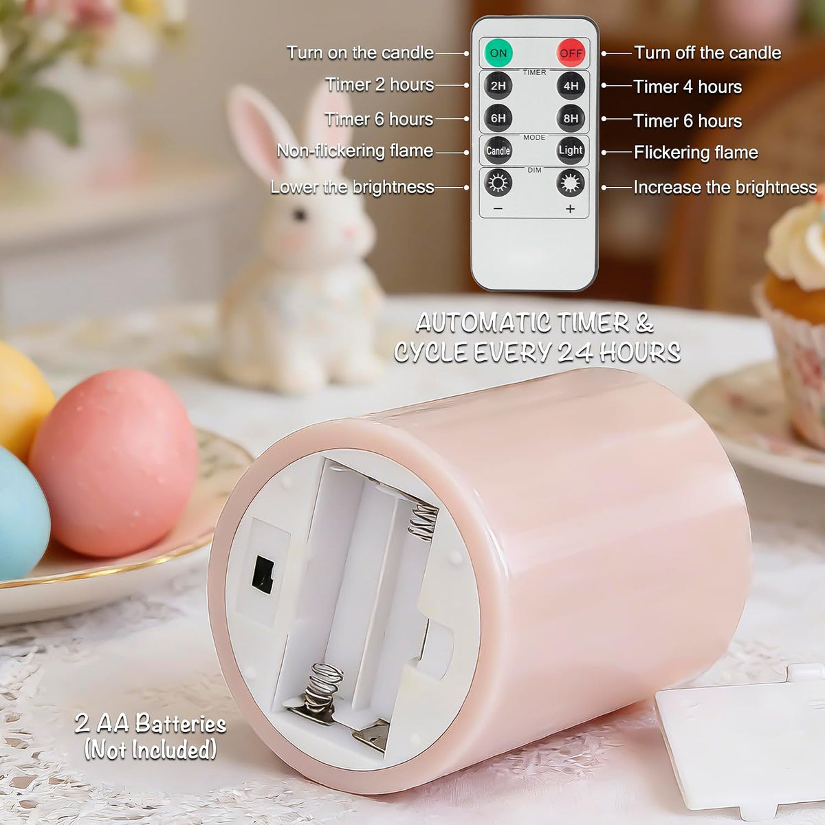 Flameless Easter Candles with Remote, Battery Operated Spring Candles | Pastel Realistic Flickering LED Pillar Candles
