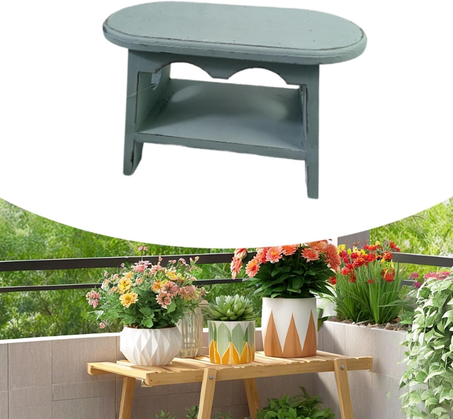 Wooden Stool Plant Stand Plant Stool Oval Riser Holder Flowerpot Rack / Blue