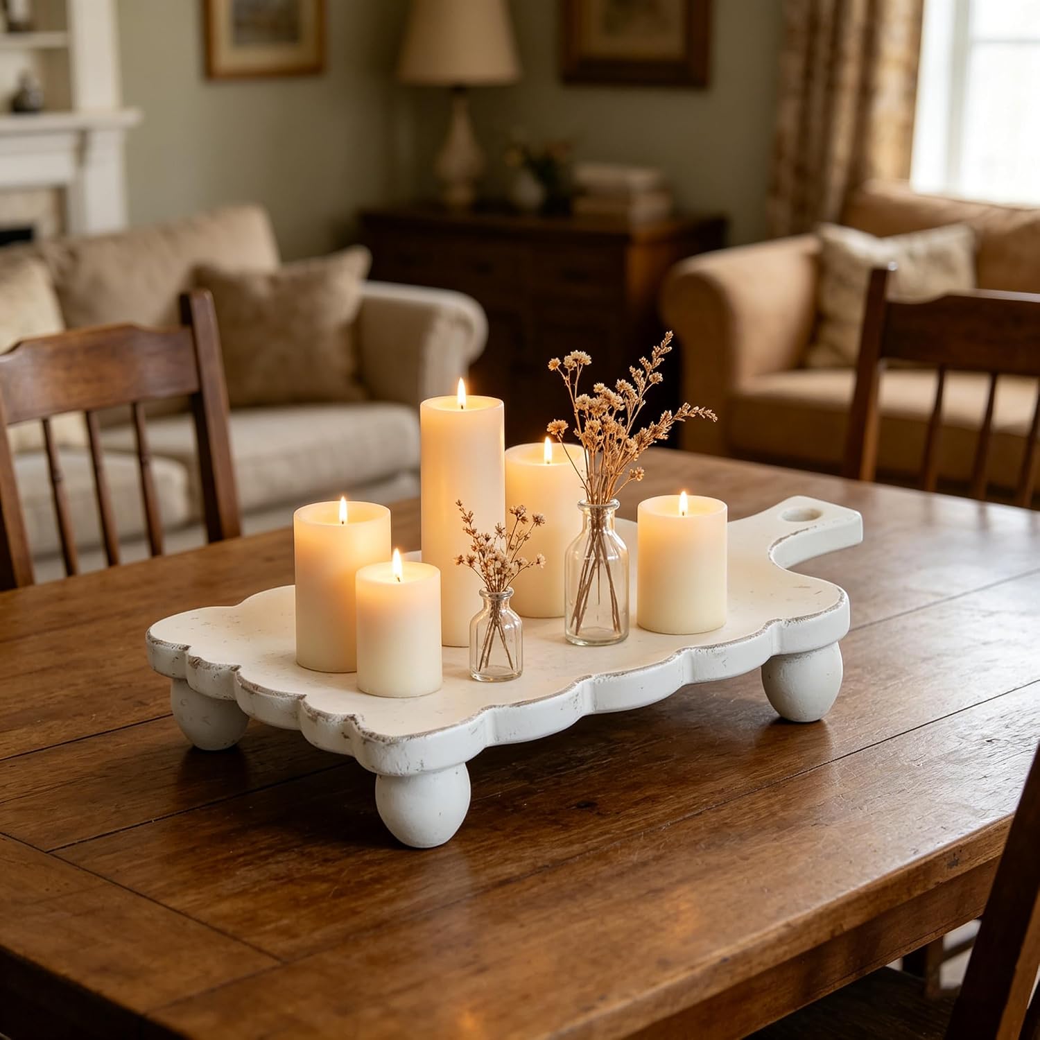 Rustic Wooden Trays Riser- Farmhouse Pedestal Stand / White / Set of 2