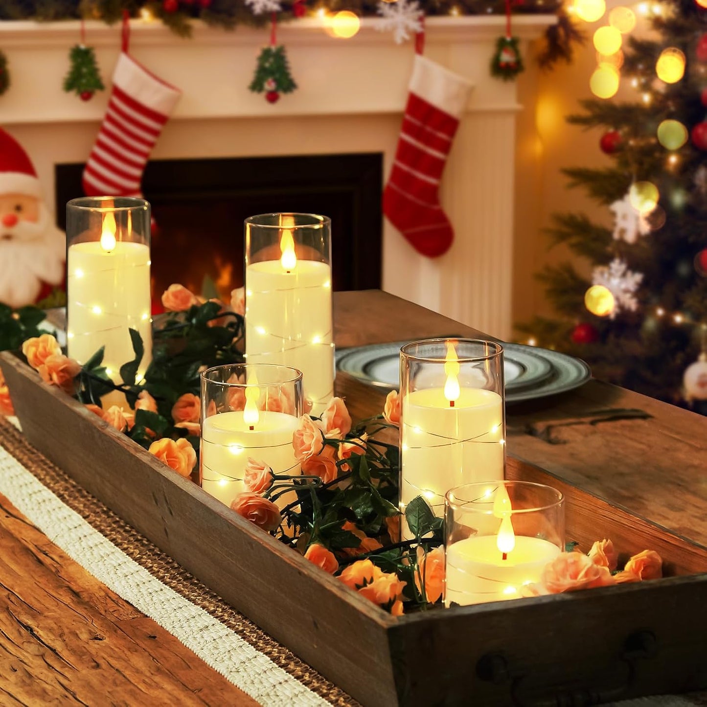 Homemory Pure White Flameless Candles with Embedded Star String Fairy Lights, Battery Operated Candle, LED Candles