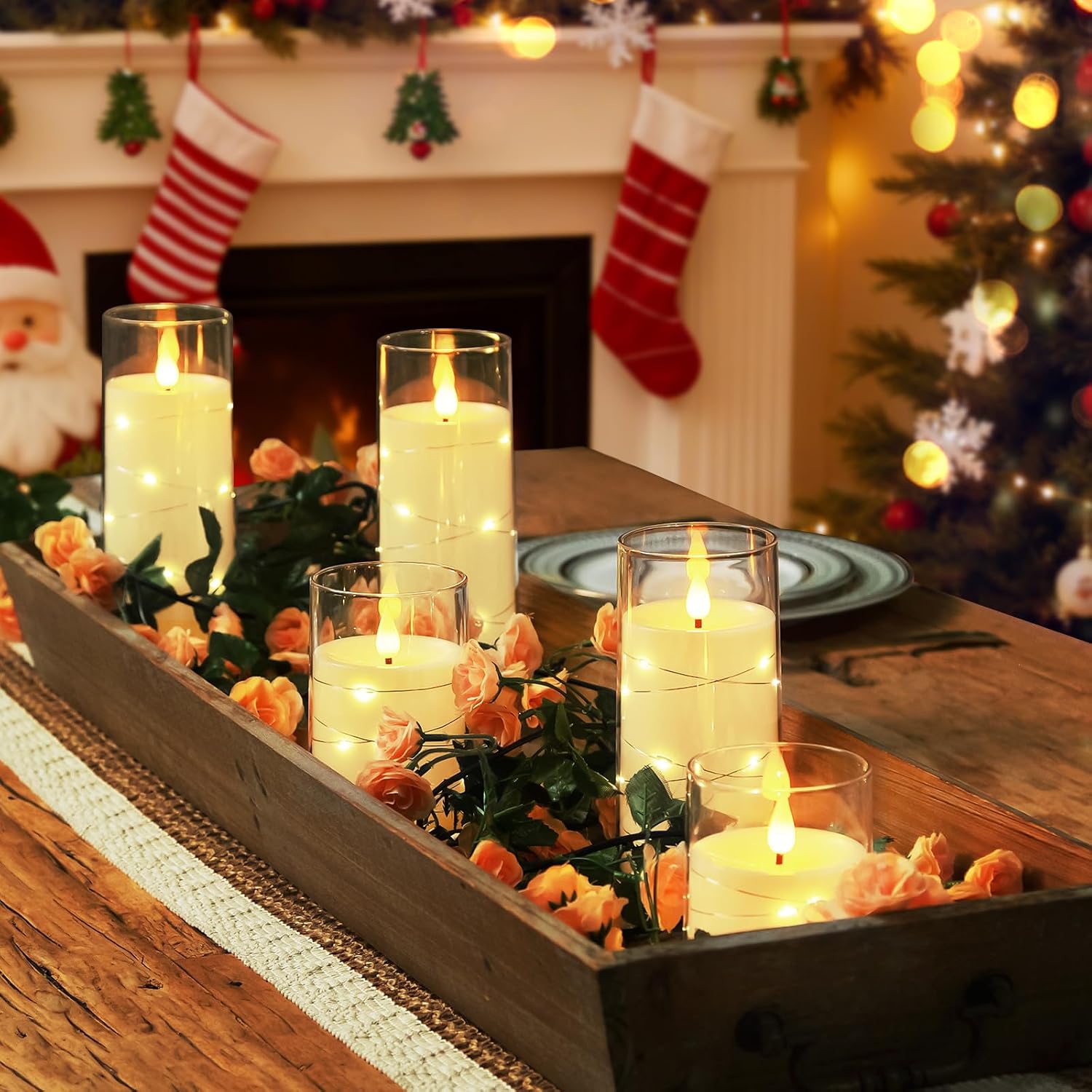 Homemory Pure White Flameless Candles with Embedded Star String Fairy Lights, Battery Operated Candle, LED Candles