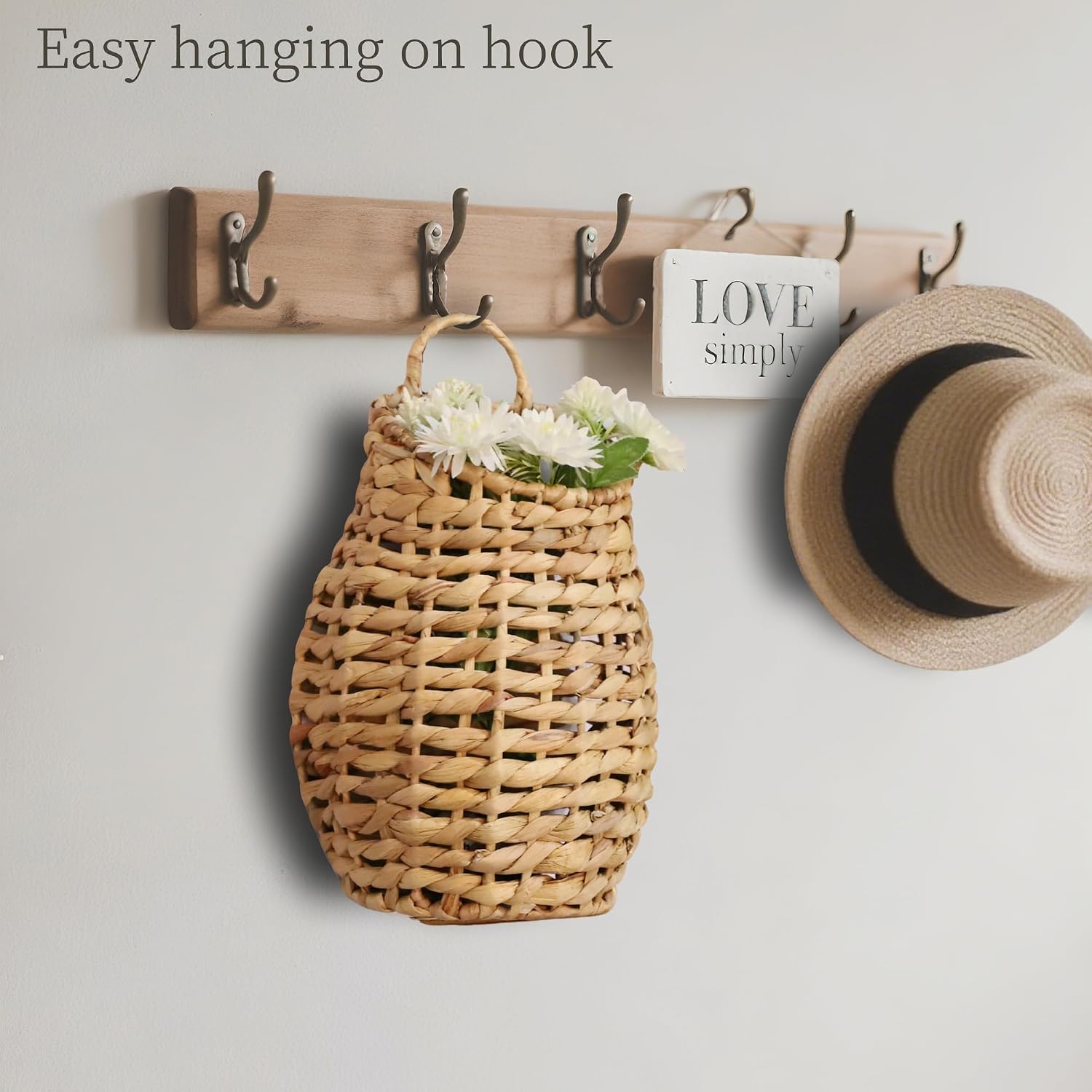 YRMT Water Hyacinth Woven Hanging Basket Wall Hanging Basket Decorative Front Door Basket Decor