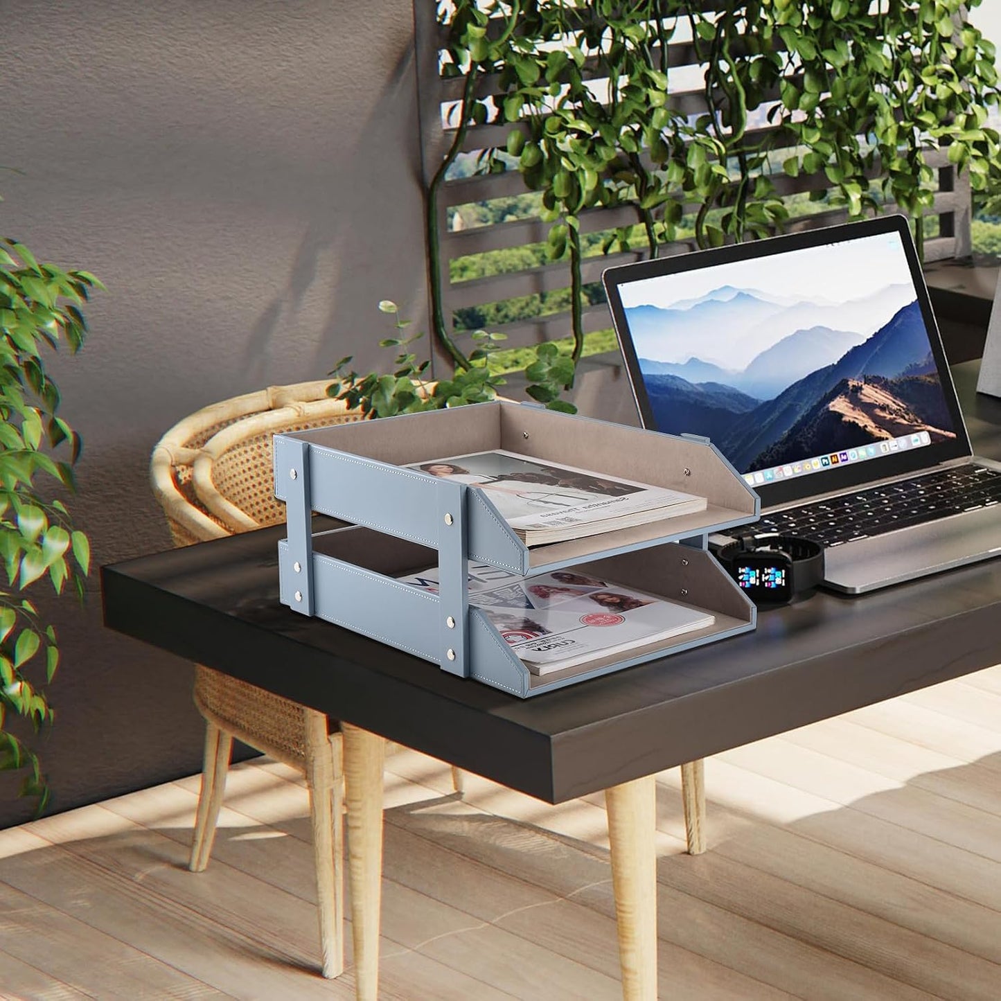 Leather Desk Letter Tray,Office Supplies Paper Organizer for Mail Paper Files Magazines Jewelry Cosmetics,Fashion