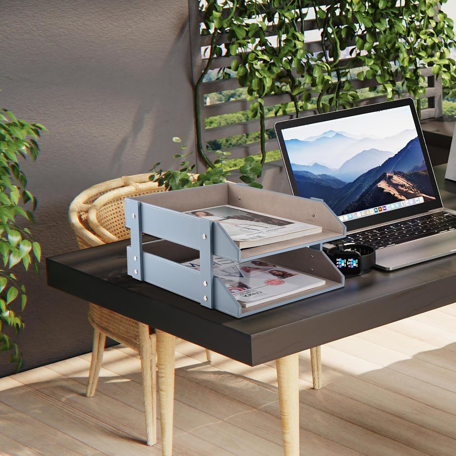 Leather Desk Letter Tray,Office Supplies Paper Organizer for Mail Paper Files Magazines Jewelry Cosmetics,Fashion
