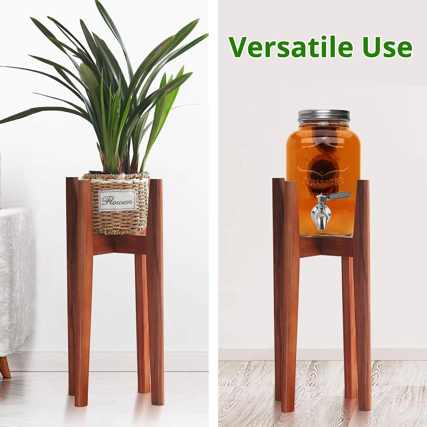 24" Tall Wood Plant Stand Indoor, Corner Flower Pot Plants Holder Outdoor | Sturdy, Modern Mid Century