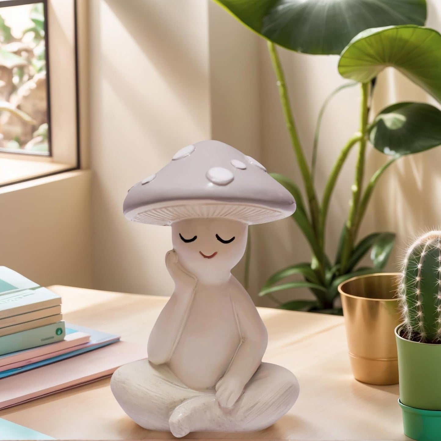 Mushroom Statue / Resin Mushroom Figurine / White