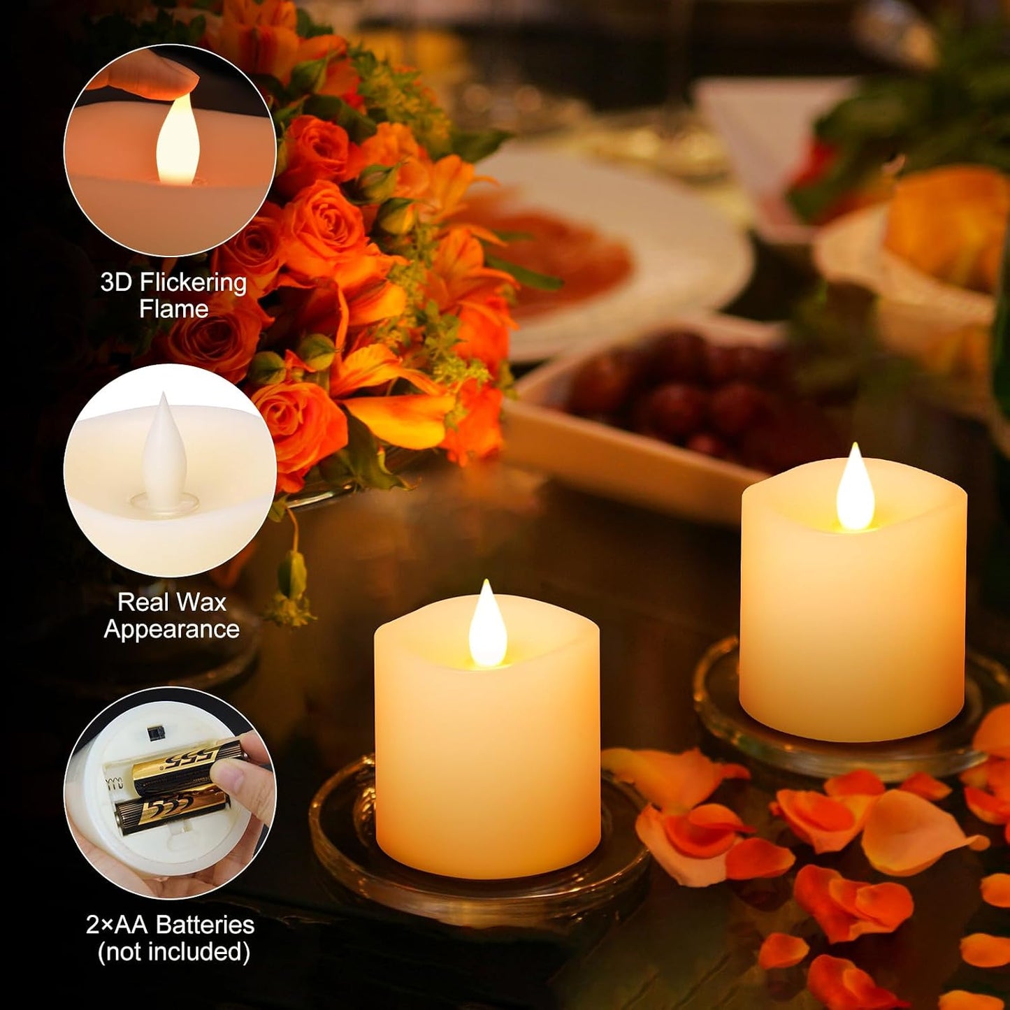 3x3 Flameless Candles Battery Operated with Remote Timer, Last 600 Hours Battery Candles Flickering, Ivory Real Wax