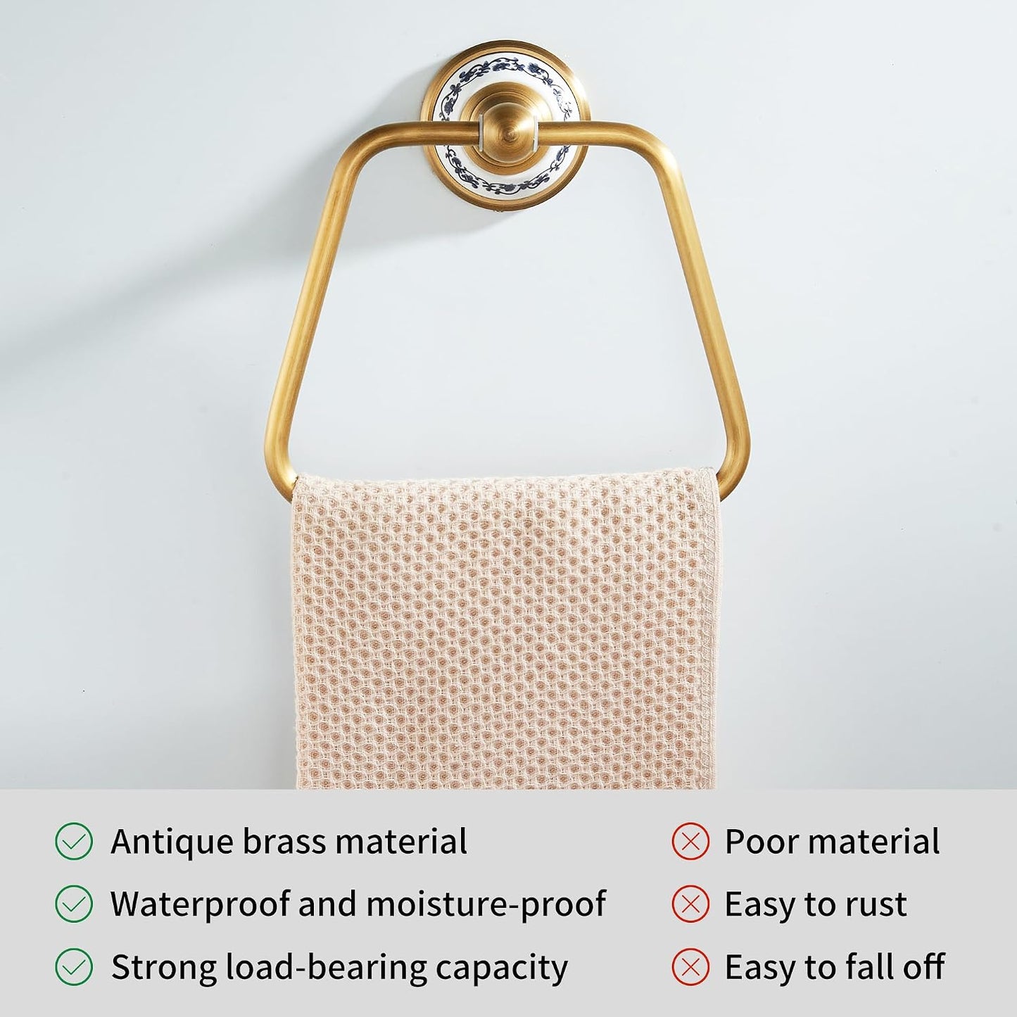 Trapezoid Antique Bronze Brass Hand Towel Holder, Bathroom Hardware Accessories,Porcelain Design