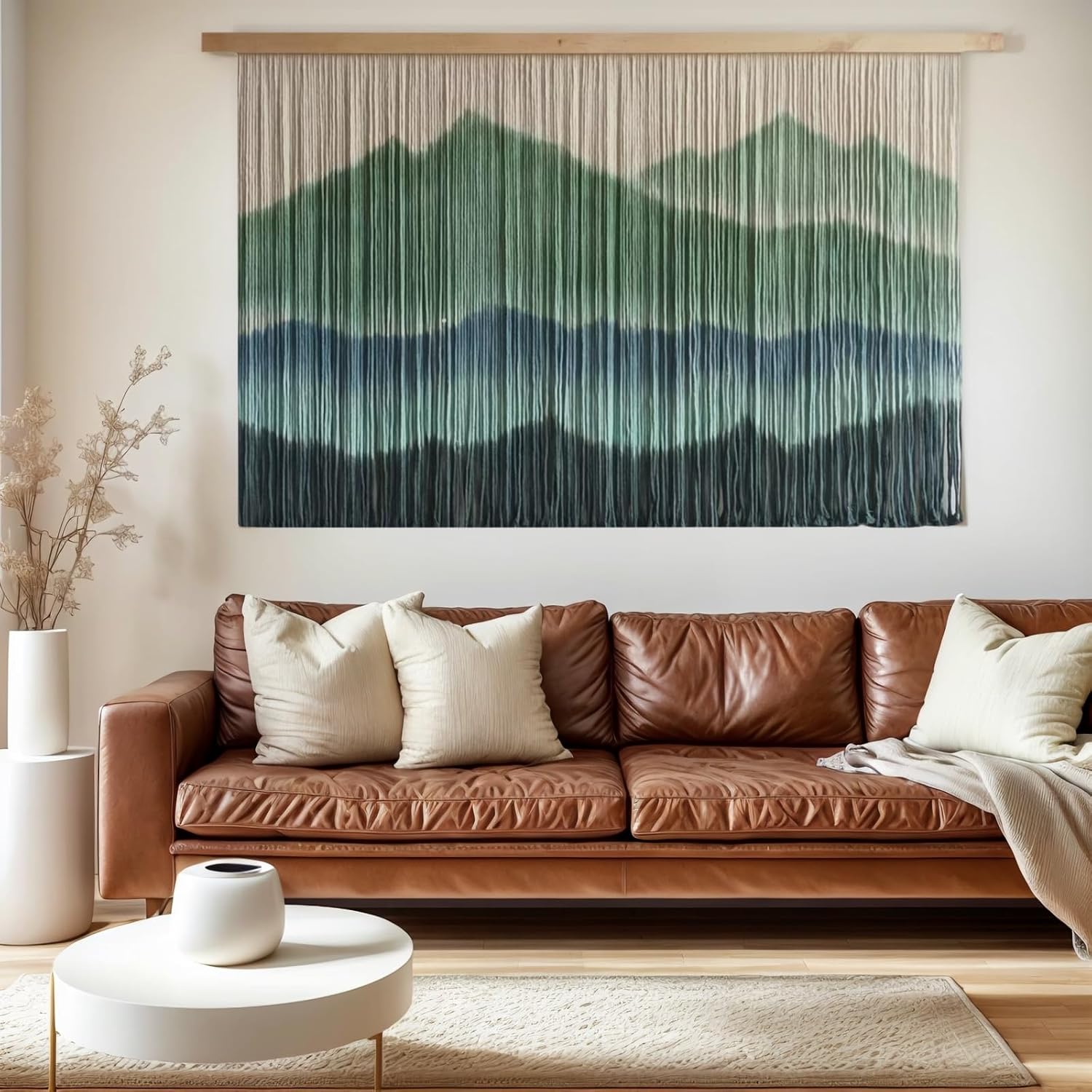Woven Boho Macrame Wall Hanging Home Decor Tapestry Dip-Dyed Large Modern Handmade Colorful / Green