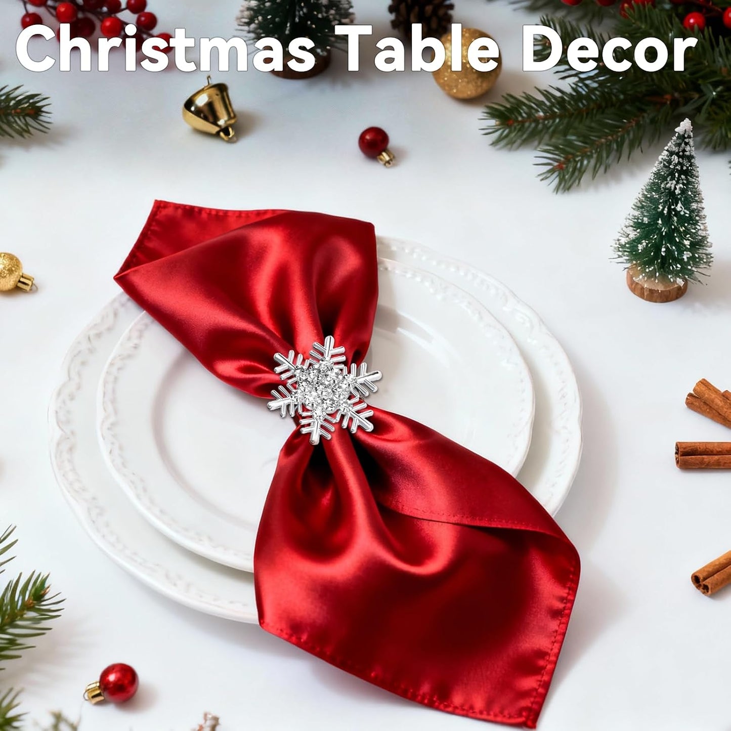Christmas Silver Snowflake Napkin Rings Set of 12, Napkins Ring for Dinning Table - Rustic Dinner Tables Decoration for