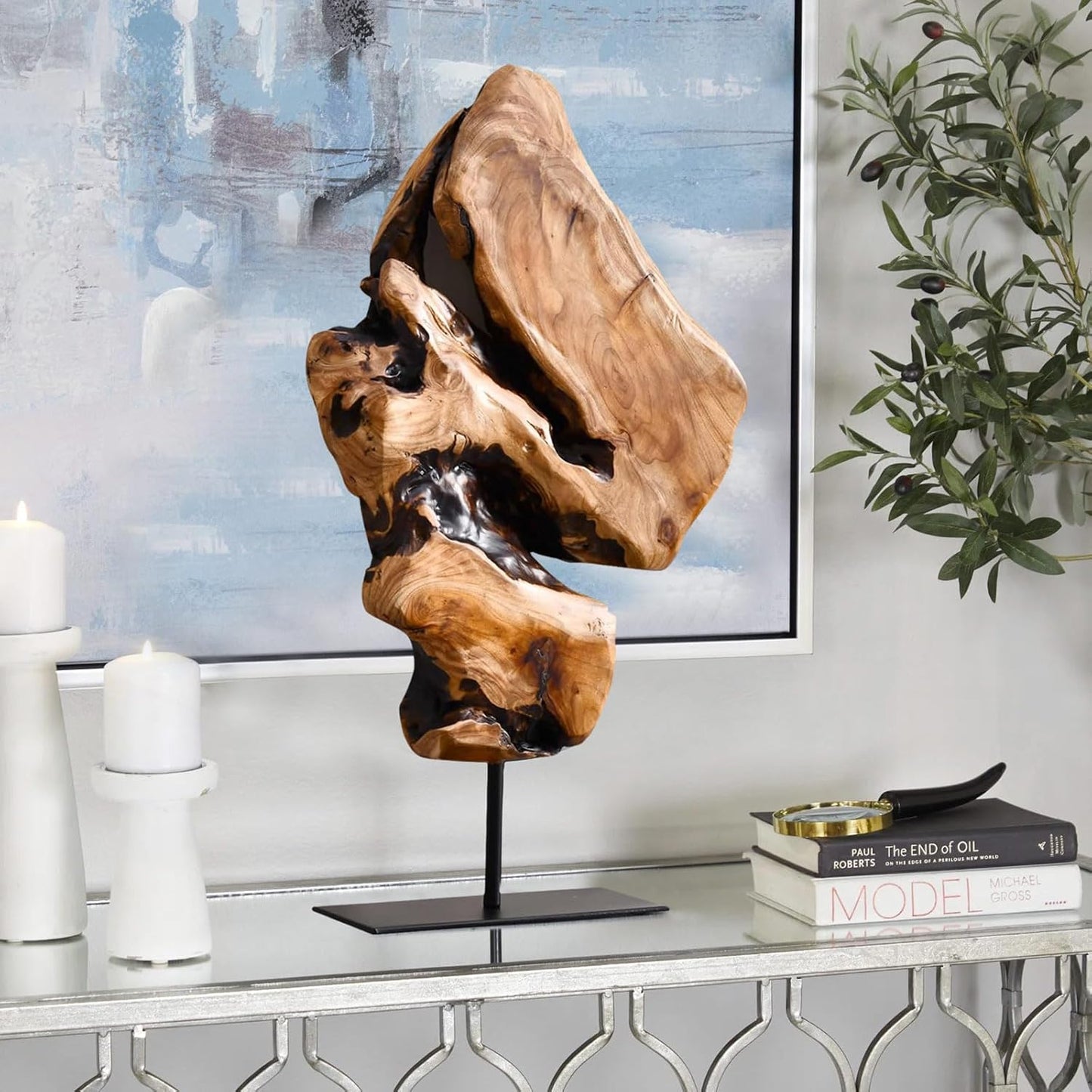 Irregular Cedar Wood Sculpture 8.75" W x 1.75" D x 17.75" H Edge Tabletop Statues / Large / Natural