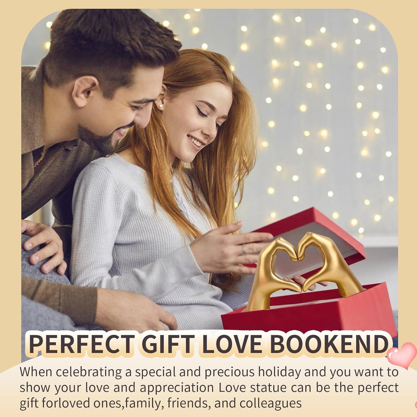 Decorative Bookends / Heart Hands Book Ends Sculpture Aesthetic Decor / Gold