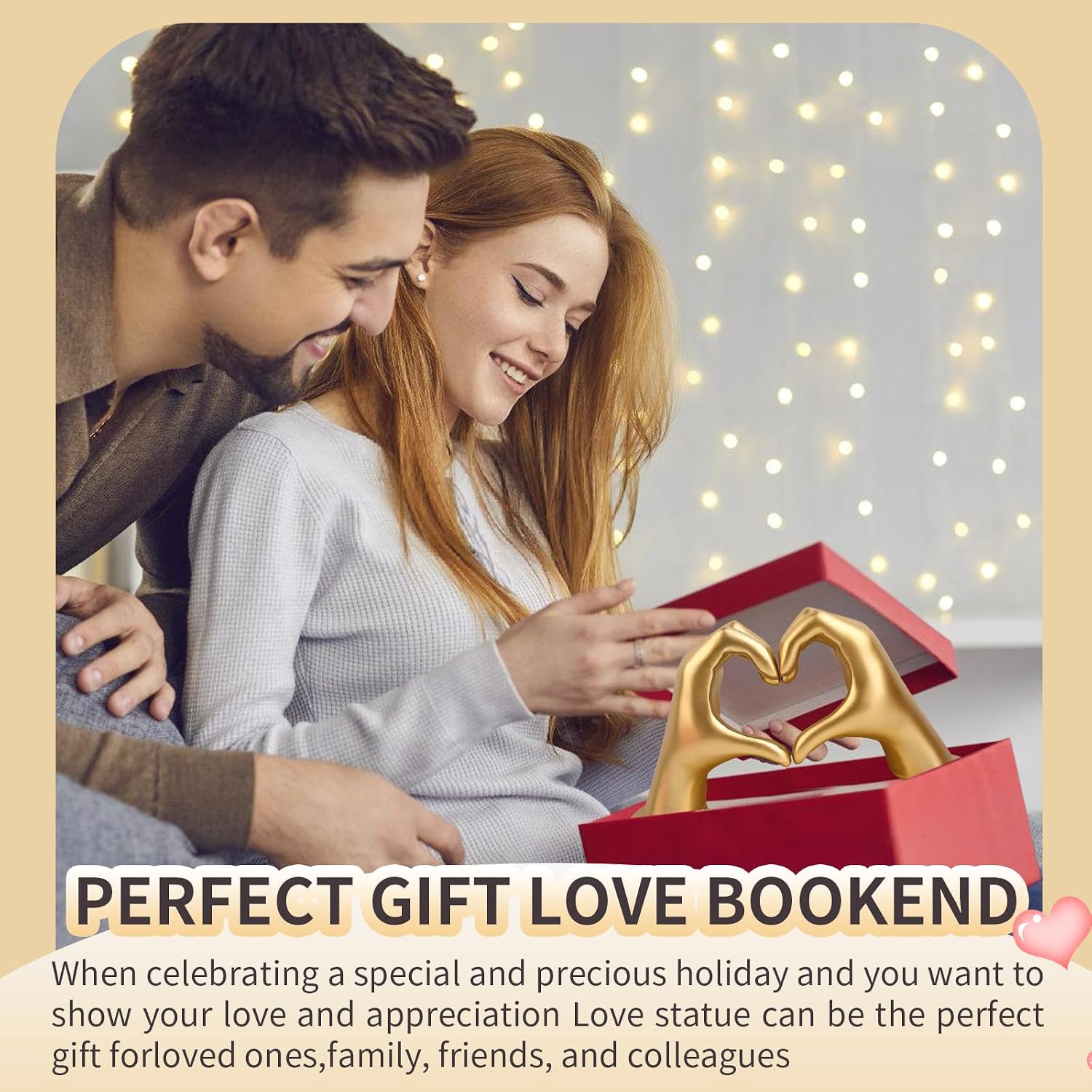Decorative Bookends / Heart Hands Book Ends Sculpture Aesthetic Decor / Gold