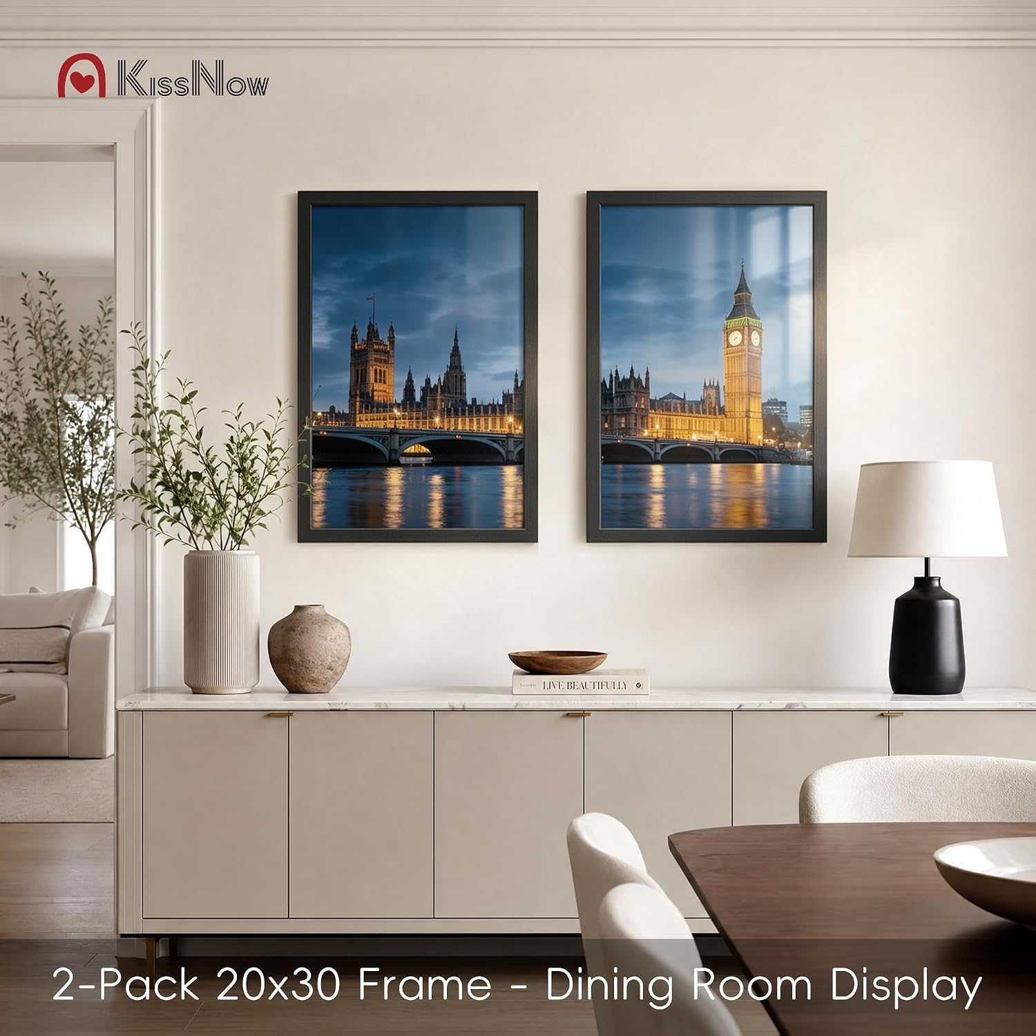 20x30 Poster Frame, Black Solid Wood, 2 Pack, Wall Hanging for Art | Thick & Wide Border, HD Plexiglass, Horizontal or