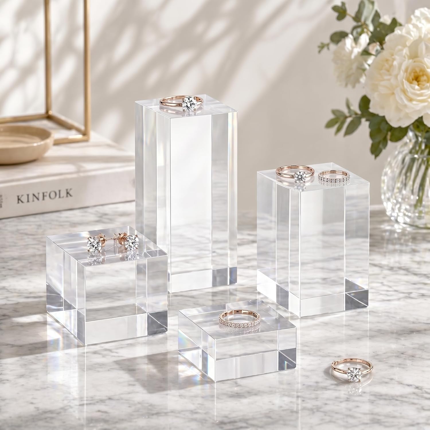 Acrylic Base Stand for Photography Props / Rectangular / Clear / Set of 4