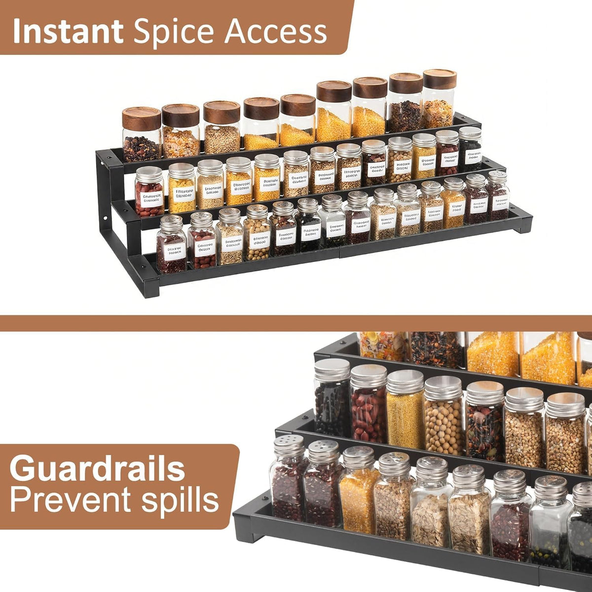 GOENDR Expandable Spice Rack Organizer for Cabinet, 3 Tier Metal Spice Organization,16"-29.5" Wide Adjustable Seasoning