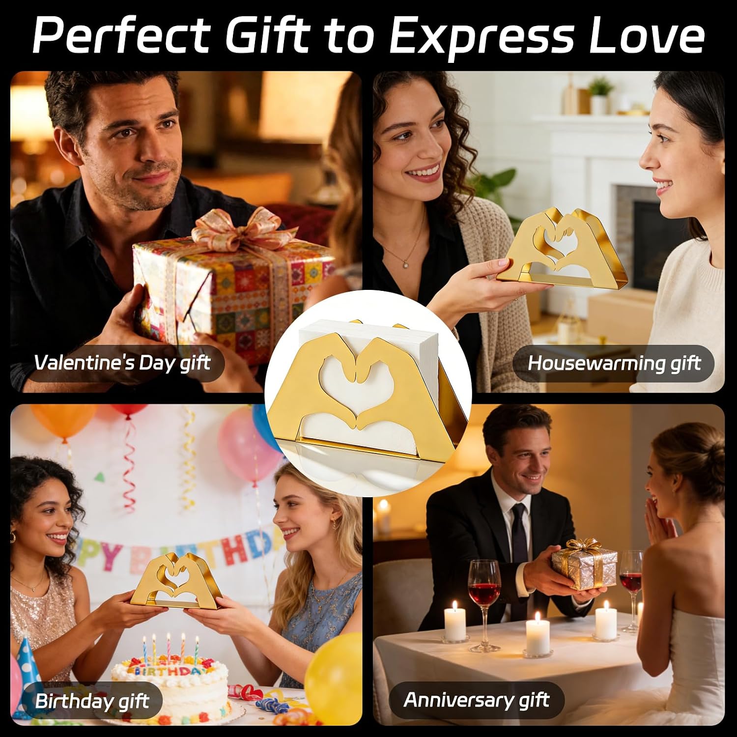 Love Heart Metal Napkin Holder for Paper Napkins & Mail / Gold