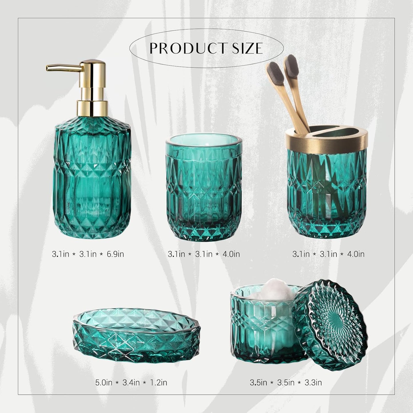 EMPO 6PCS Bathroom Clear Glass Accessories Set (Lotion Soap Dispenser, Soap Dish, Toothbrush Holder, Tumbler, Cotton