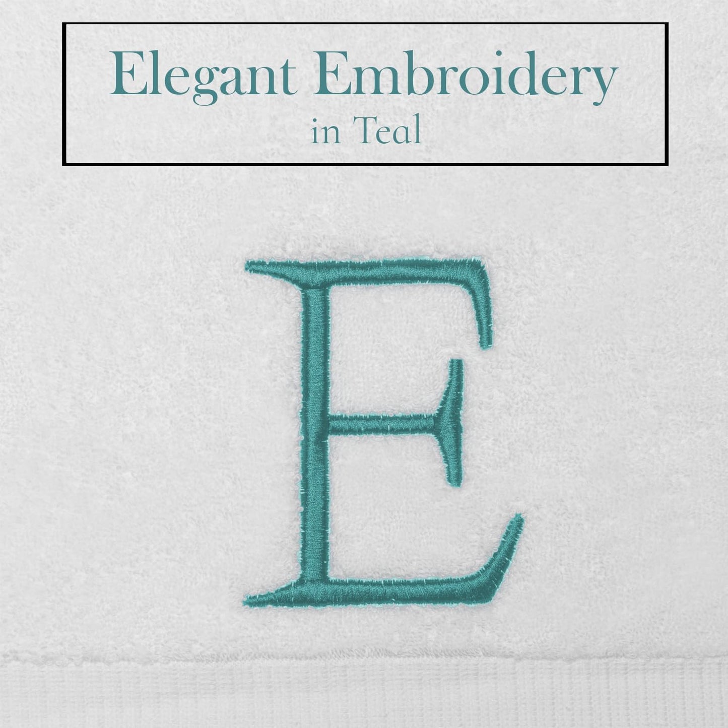 White with Teal Monogrammed Hand Towels for Bathroom - Set of 2 Letter E | Luxury Hotel Quality Initial Towels For