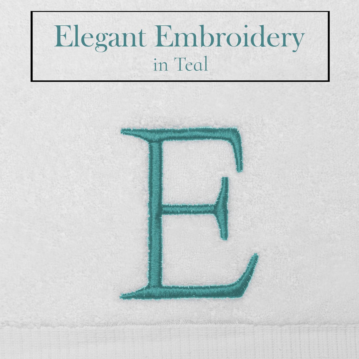 White with Teal Monogrammed Hand Towels for Bathroom - Set of 2 Letter E | Luxury Hotel Quality Initial Towels For