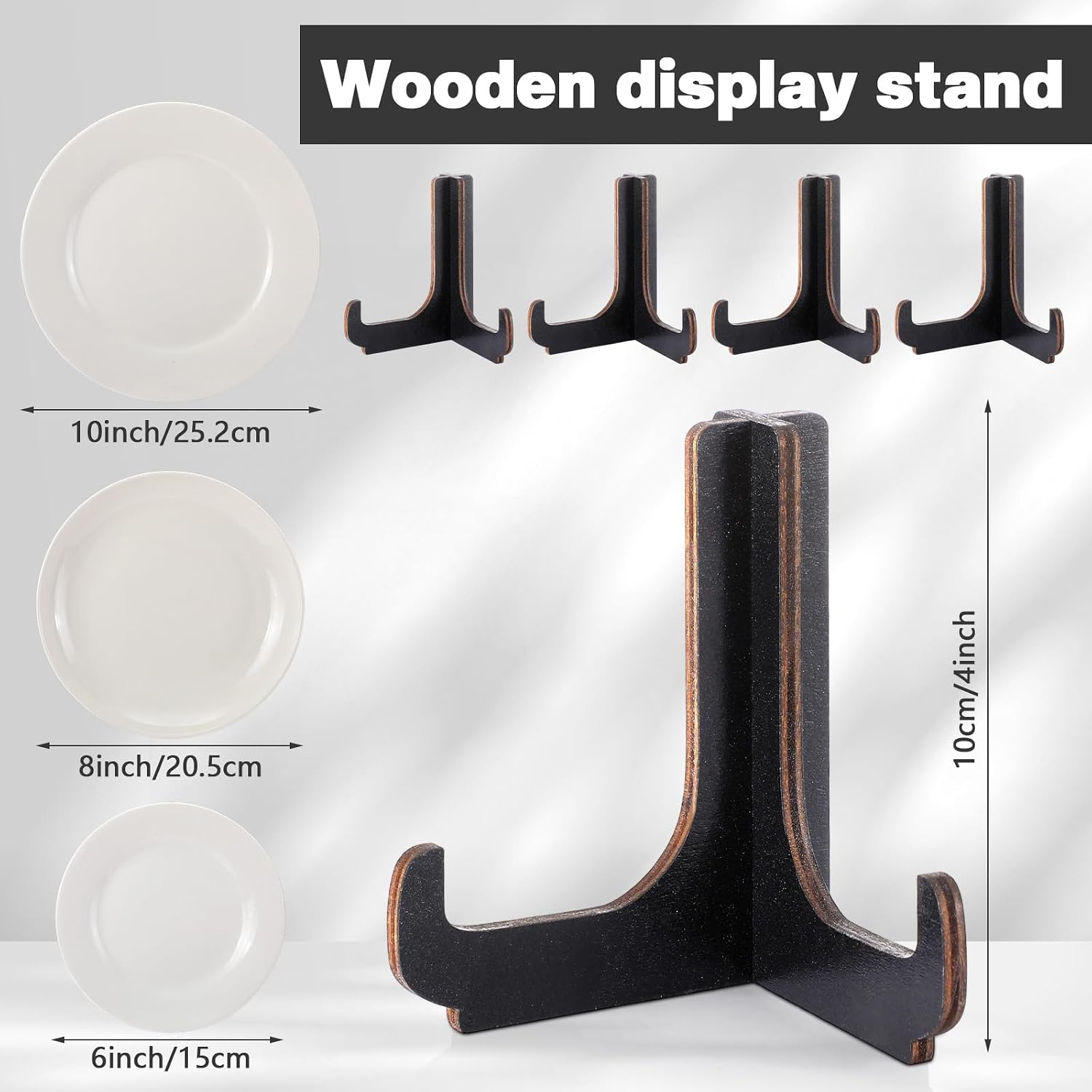 Easel Plate Stands Bulk Wooden Display Holders Picture Plate Stand / Black / 4 Inch / Set of 16