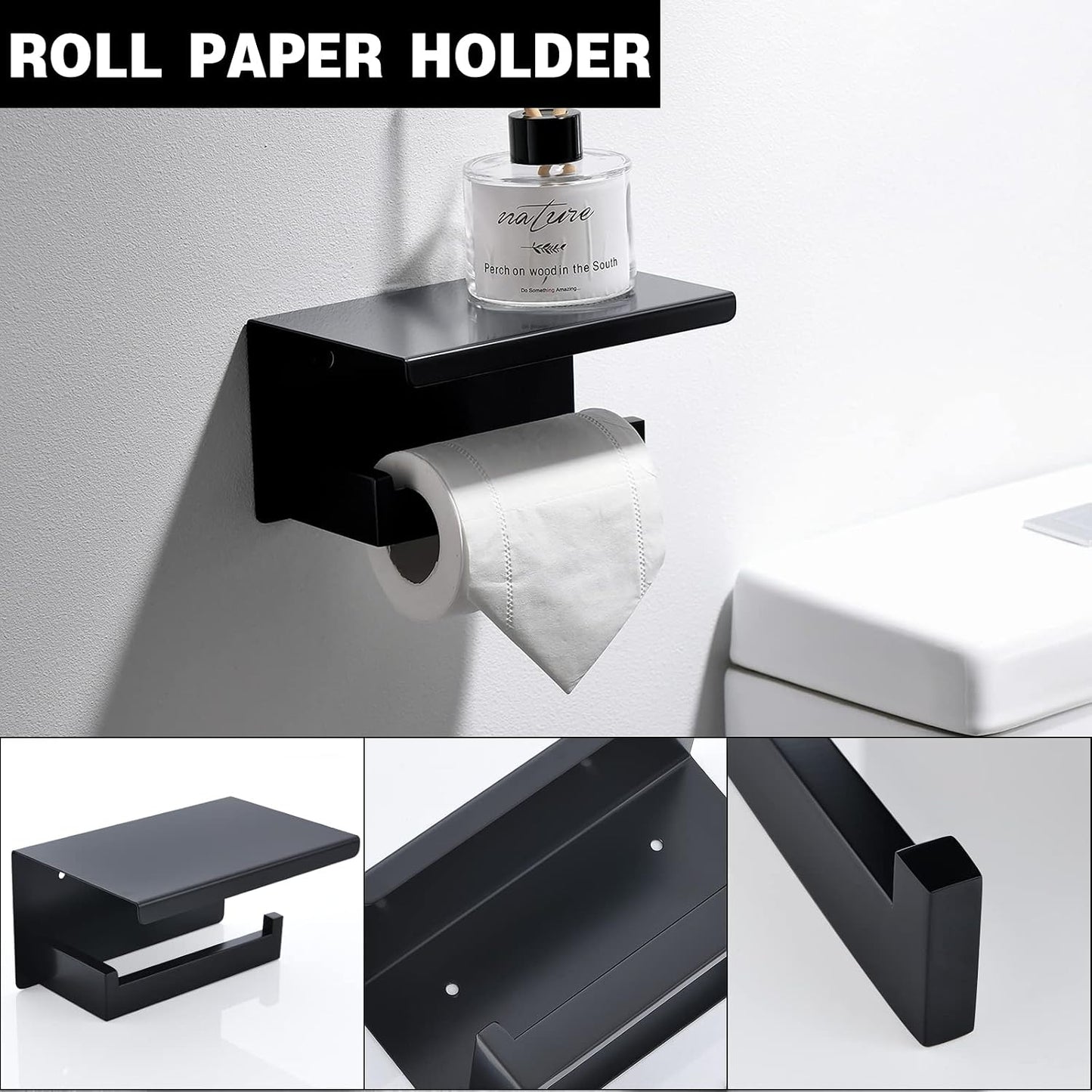 Black Towel Bar Set 5-Piece Bathroom Hardware Set Including 23.6 Inch Towel Bar,Towel Ring Towel Hook and Toilet Paper