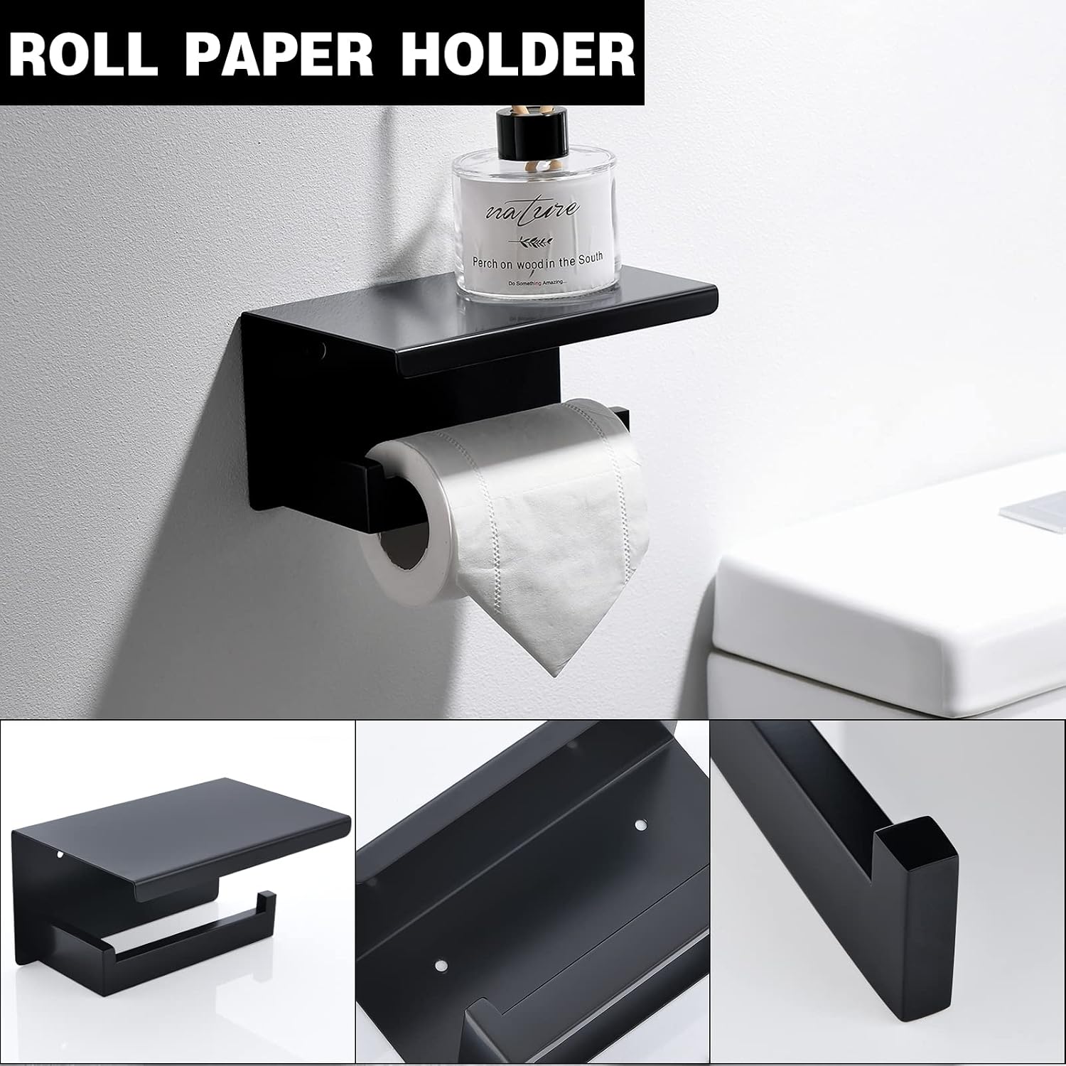 Black Towel Bar Set 5-Piece Bathroom Hardware Set Including 23.6 Inch Towel Bar,Towel Ring Towel Hook and Toilet Paper