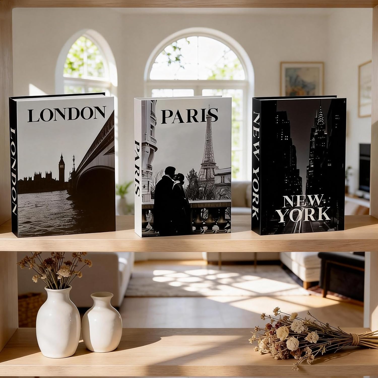 Faux Decorative Books / 3-paris London Newyork Kiss / Set of 3