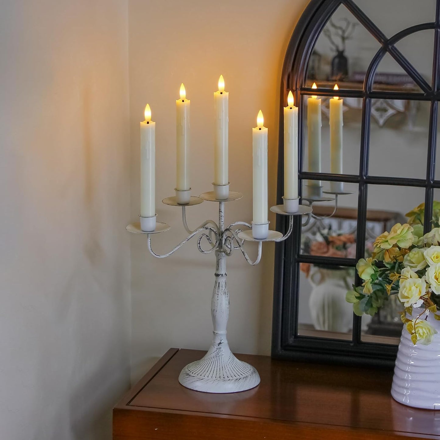 Flameless Flickering Taper Candles Two Remote, 7.5 Inch Ivory Battery Operated LED Window Candles Timer,Set of 8