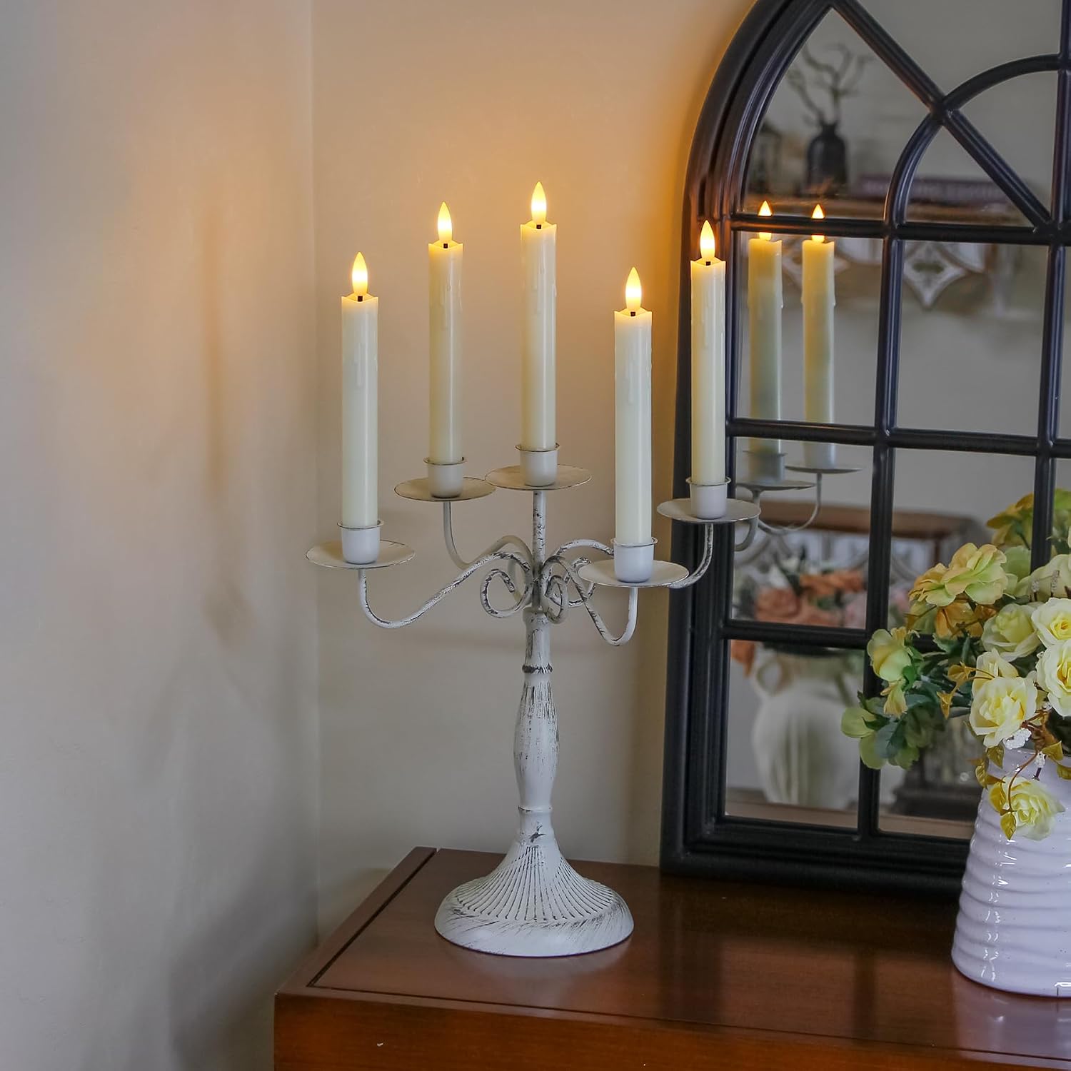 Flameless Flickering Taper Candles Two Remote, 7.5 Inch Ivory Battery Operated LED Window Candles Timer,Set of 8