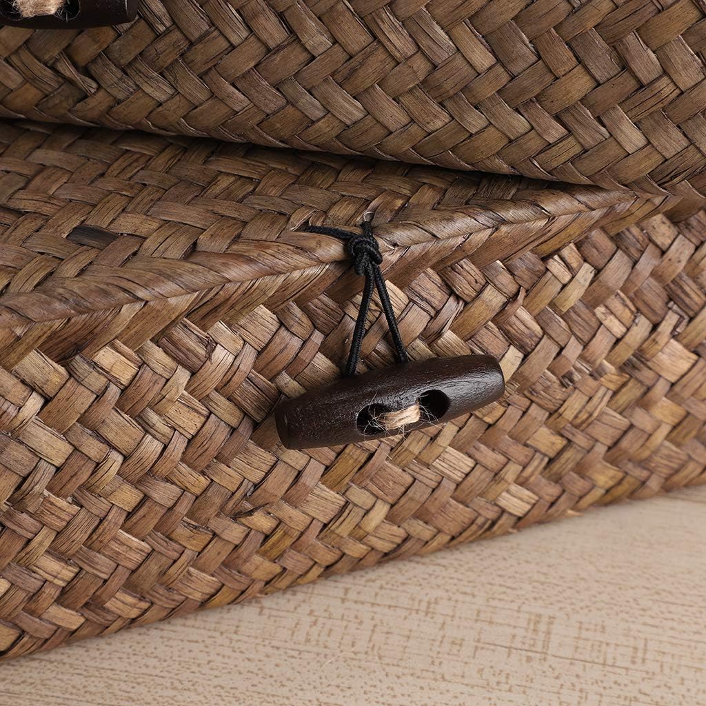 Flat Woven Wicker Storage Bins / Small+large / Coffee / Natural / Set of 2
