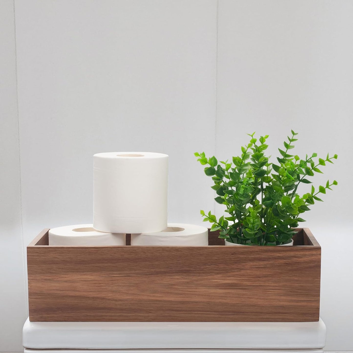 Acacia Wood Bathroom Storage Basket for Organizing / 15 x 6 x 4
