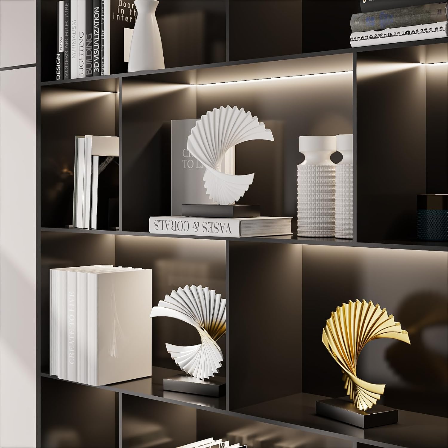 Abstract Statues / Modern Funky Wave Sea Ornament / White / Wave Statue