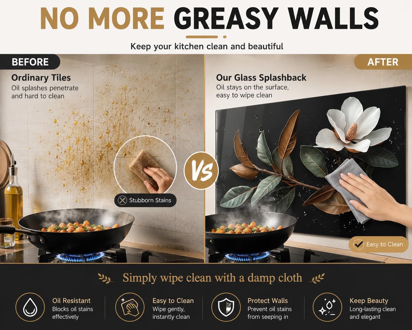 Flowers Stove Splashback / 30"L x 16"W