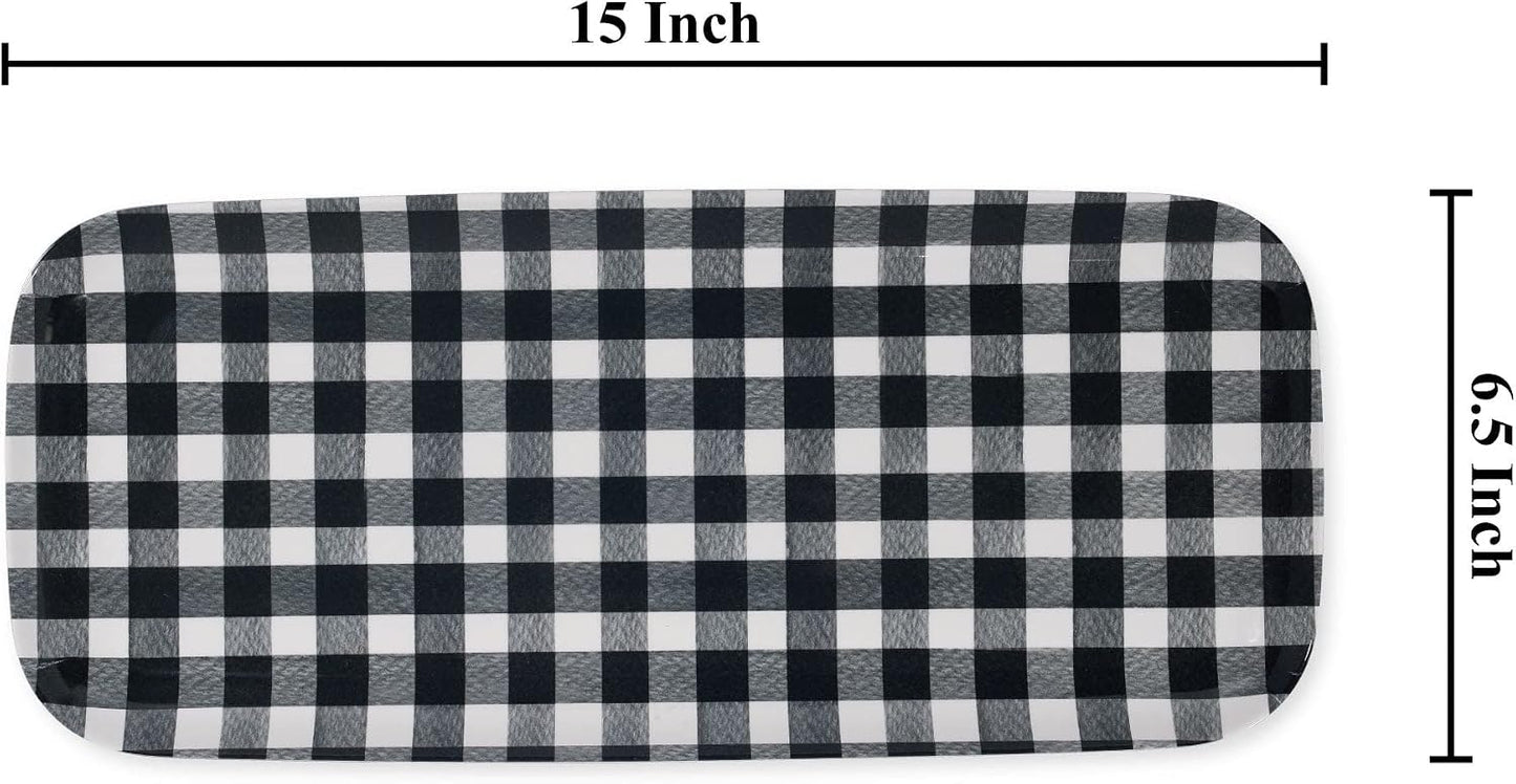UPware Melamine Serving Tray / 15 x 6.5 x 0.8 / Gingham Black