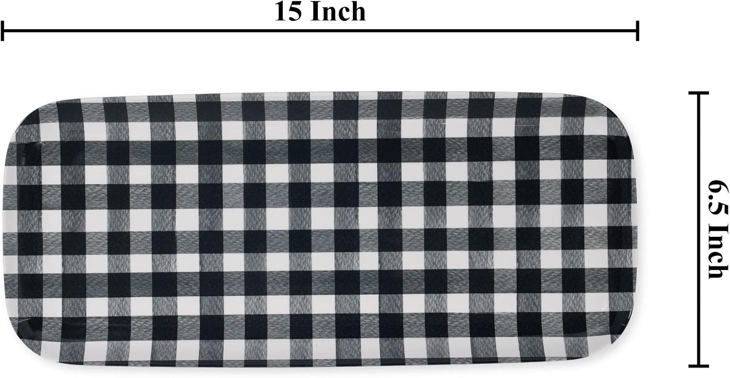 UPware Melamine Serving Tray / 15 x 6.5 x 0.8 / Gingham Black