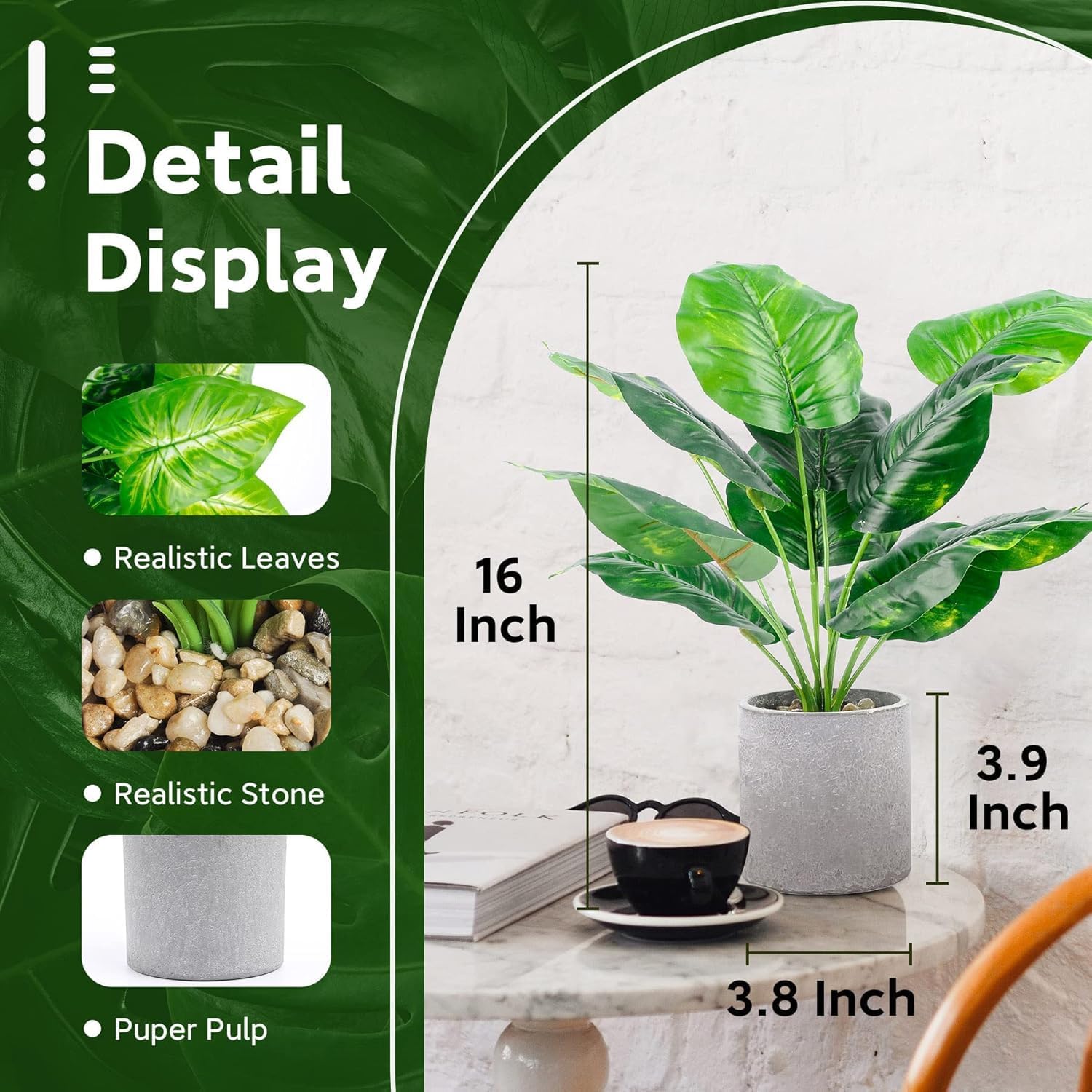 Fake Plants Artificial Tropical Faux Plants / Taro Leaf and Greenery Leaf / Sage Green / Set of 2