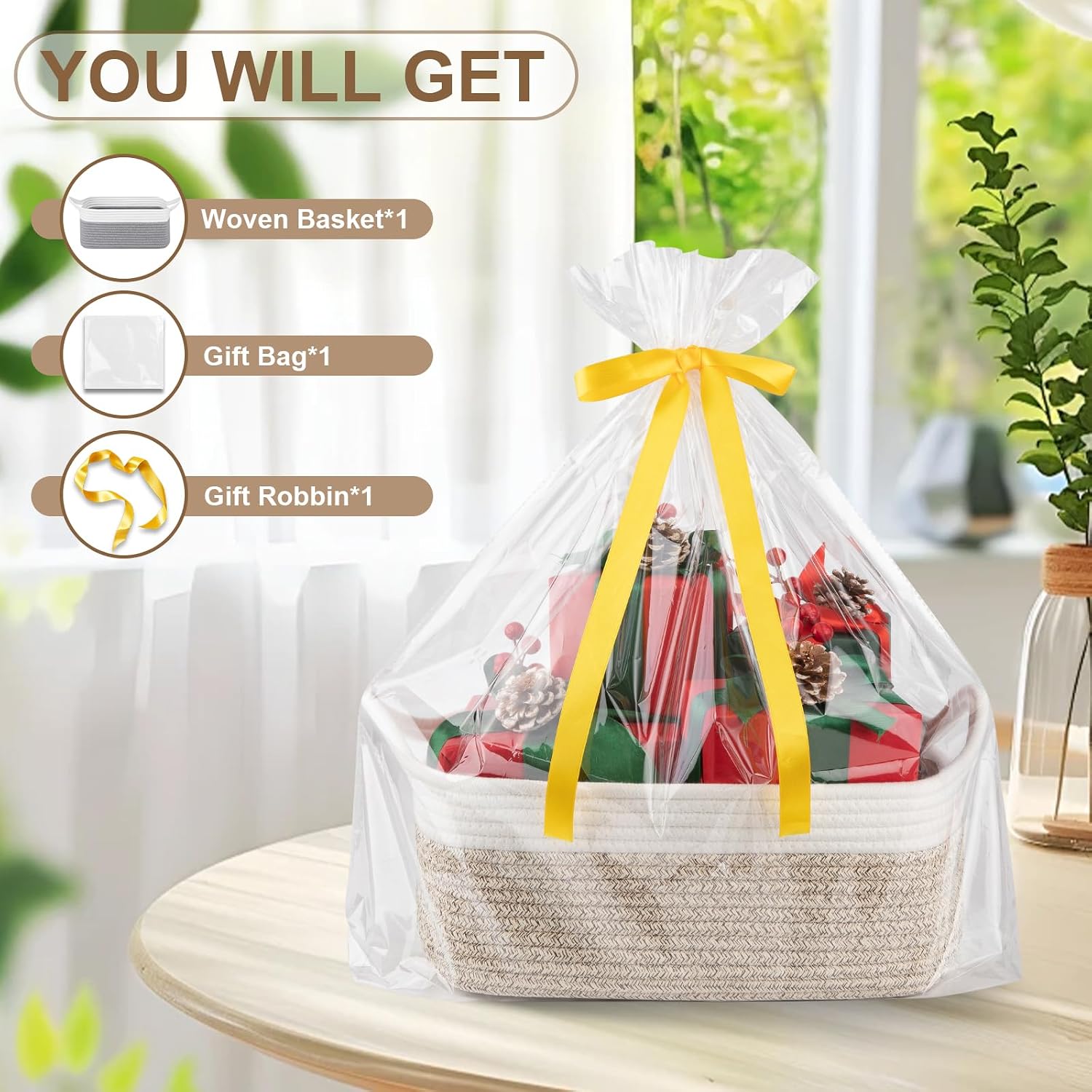 Woven Basket / Storage Baskets / Brown & White / Medium: 13.5l*10w*6h