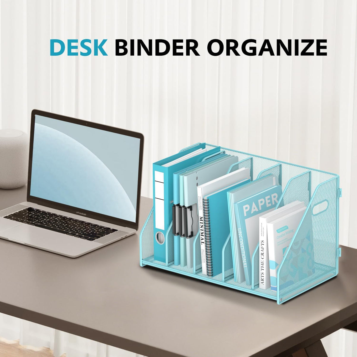 Binder Organizer, Magazine File Holder with 5 Vertical Rack, Blue | Metal Desk File Organizer & Binder Holders