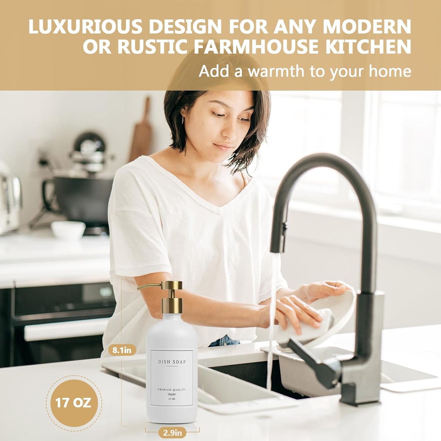 Soap Dispenser Bathroom - Kitchen Dish and Hand Soap Dispenser Set, Glass Bathroom Soap Lotion Dispenser with Pump