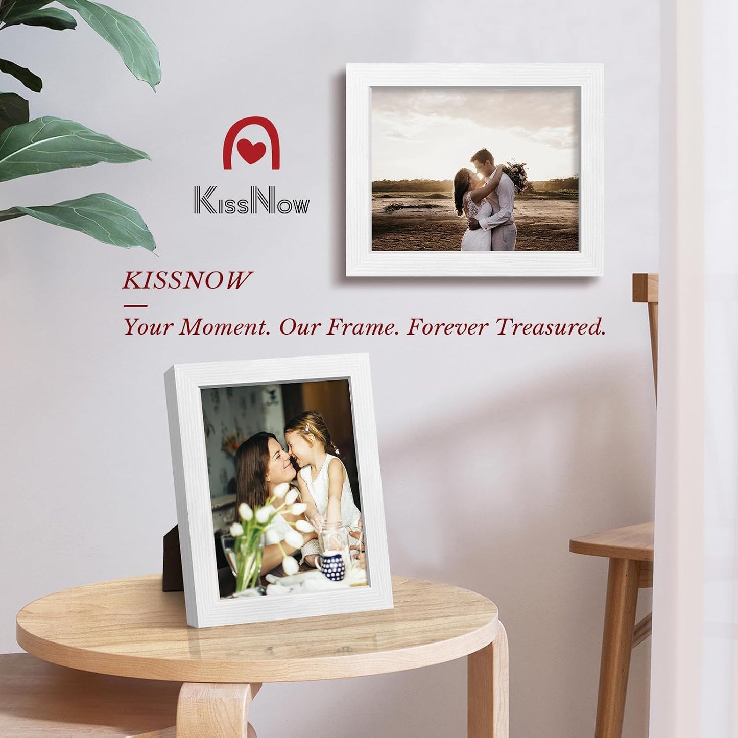 8x10 Picture Frame, White Solid Wood, 2 Pack, Table for Photo, Room | Thick & Wide Border, HD Plexiglass, Wall Hanging